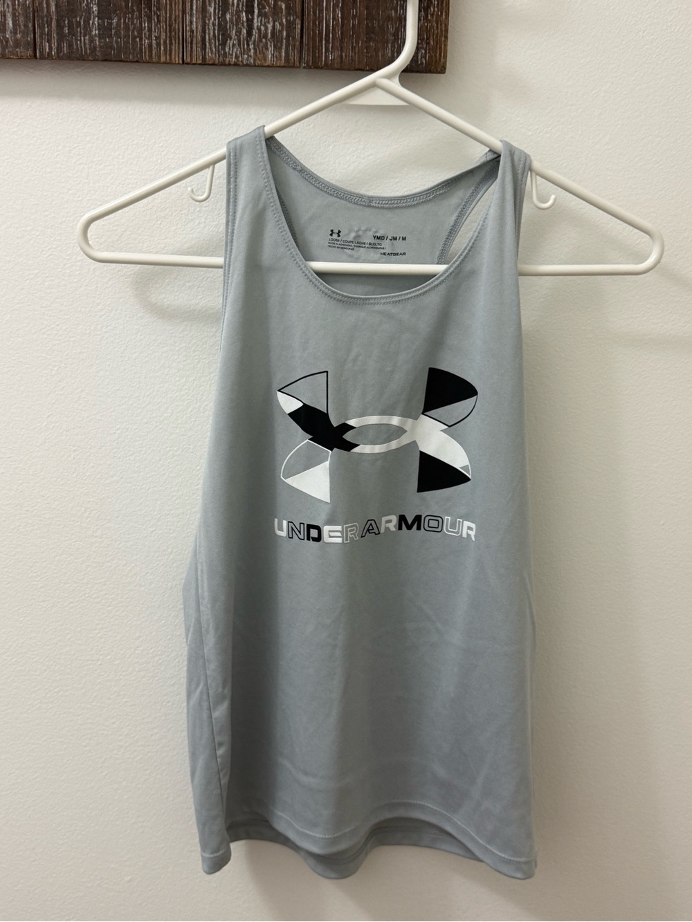 Under Armour Light Gray Performance Tank with Black & White Logo